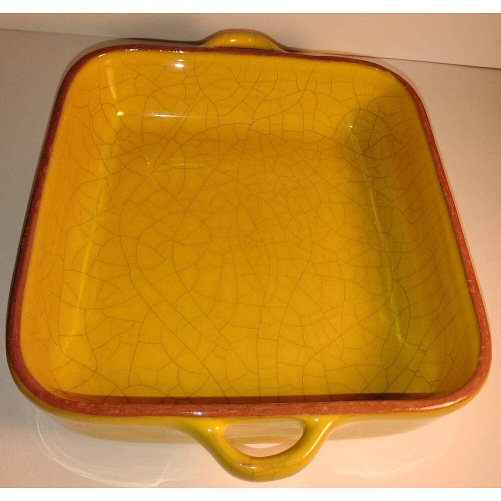 Vintage Pier 1 Imports Rustic Yellow Design Ceramic Casserole Dish